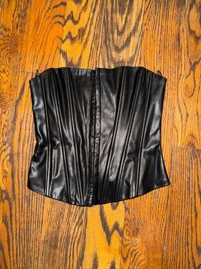 Zara Black Faux Leather Corset Top